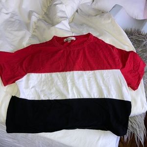 Black white and red cropped tee